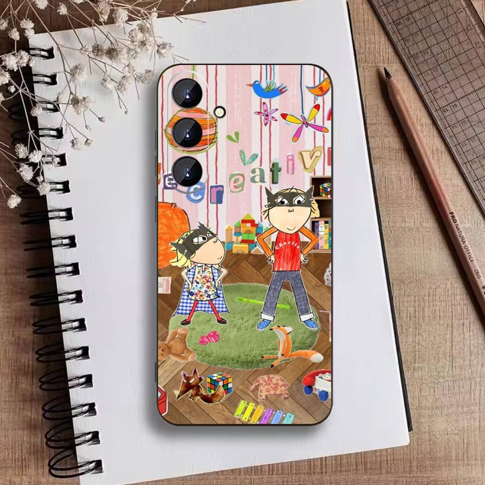 L-Cutting-Fabric Charlie and Lola Cartoon Phone Case For Samsung Galaxy A73,A21s,A22,A31,A52,A53,A71,A41Soft Black Shell