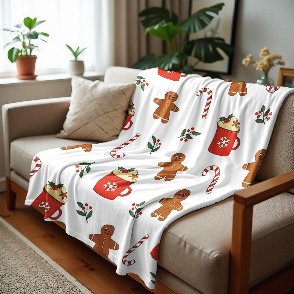 White Base Cocoa Anime Cartoon Flannel Blanket Soft Warm Throw for Bedroom Sofa Car Kids Holiday Gift