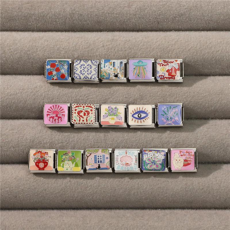 New Creative Design Eyes Colorful Flowers Cat Dog Ball Italian Charm Links Fit 9MM Bracelet Stainless Steel DIY Making Jewelry