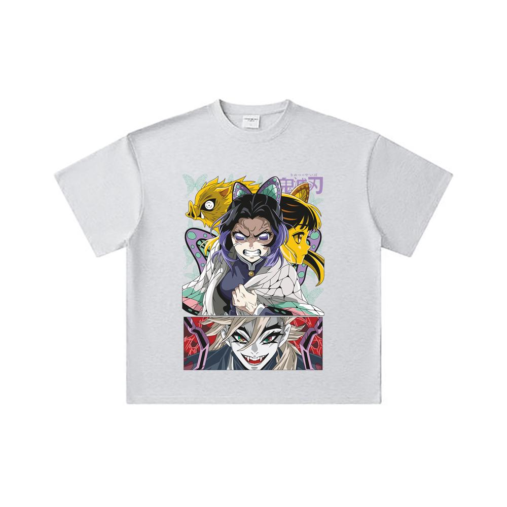 260 GSM Double Yarn 32 Count 100% Cotton Demon Slayer V119 Shinobu Print Unisex Heavy Cotton T Shirt