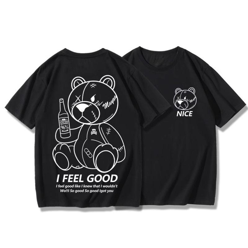 Bear Tshirt for Men 2026 New Style Cartoonthemed Accessories Loose and Pure Cotton Versatile and Stylish Halfsleeve Design M