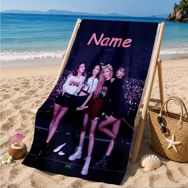 Custom Name Beach Towel Kpop Pink Roses Friendship Microfiber Beach Towel, Lightweight for Summer Travel, Swimming Pool Fan Birthday Gift