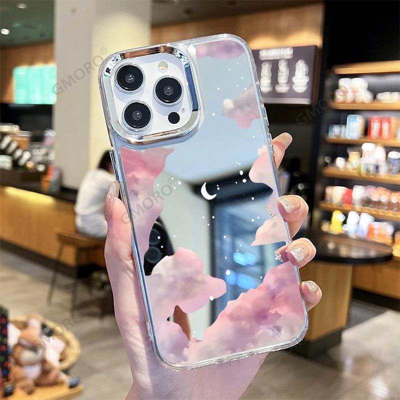Pink Cloud Apple Mirror Mobile Phone Case 15promax for 17pro Mobile Phone Case Air Gentle
