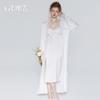 Women's Satin Lace Sheer Mesh Padded Long Cami Sleep Dress with Robe Lounge Set