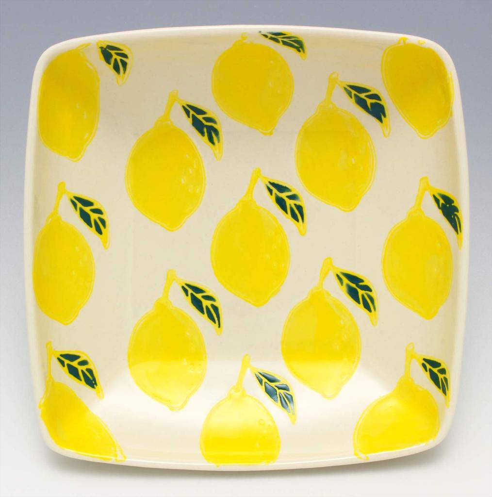 Hasami Ware Kikusho Kiln Fruit Square Bowl, Approx. 17cm, Lemon