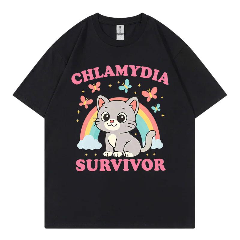 Chlamydia Survivor Funny Cat Meme Graphic T Shirts Men Women Clothing Kawai Fashion T-shirt Harajuku Y2k Short Sleeve T-shirts