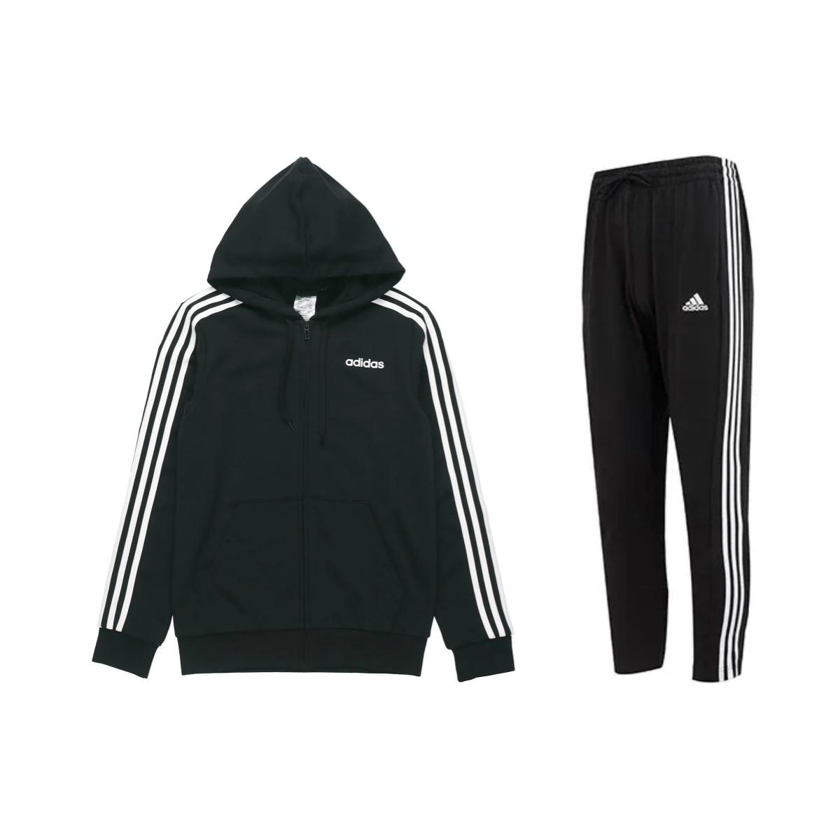 

Adidas Minimalist Letter Stripe Hooded Jacket Knit Long Pants Casual Sports Suit Men suit Black DQ3102+IC0044 S