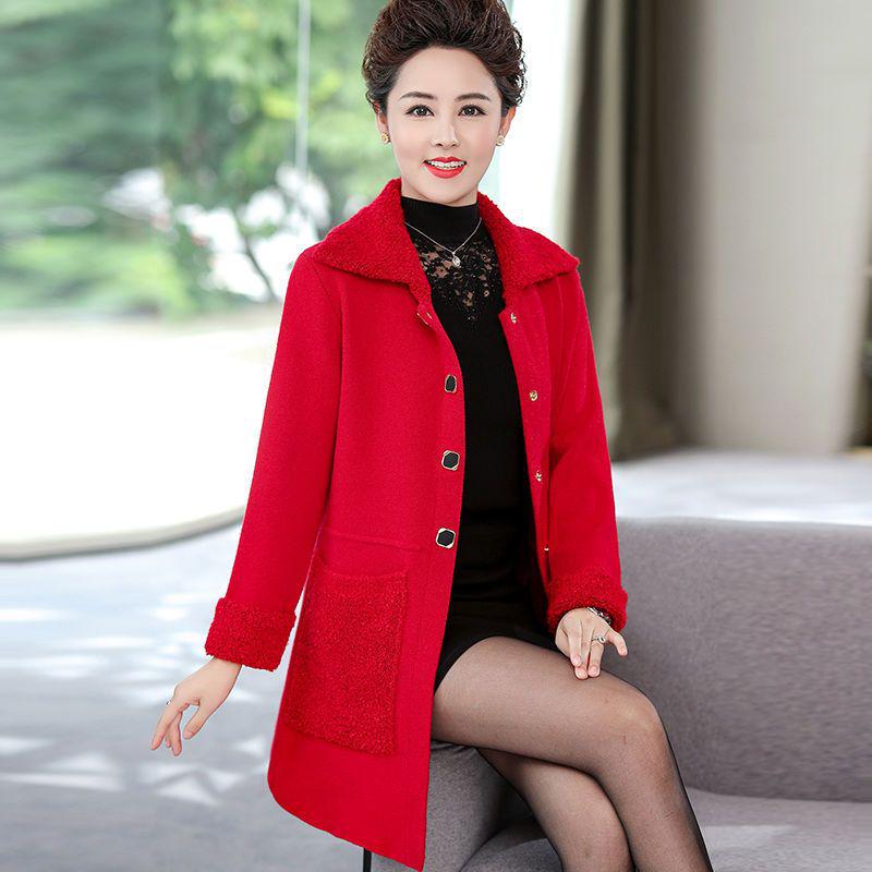 Autumn Winter Woolen Coat for Mid-Aged & Elderly: Loose, Slimming, Plus Size, Mid-Length, Commuter Style L