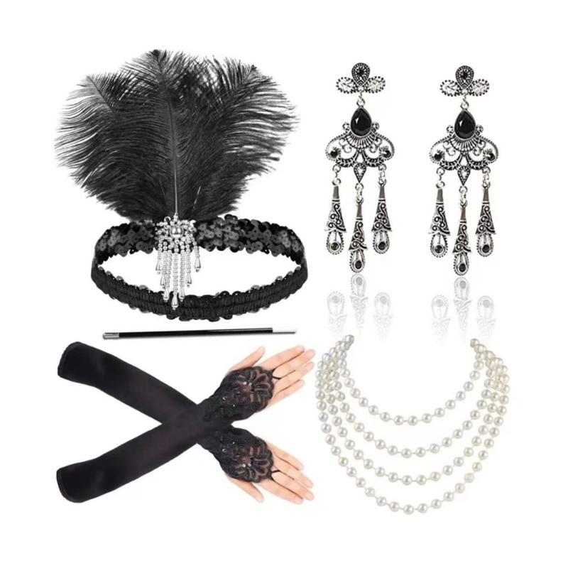 Sparkling Rhinestone Headwear Feathered Headgear Set Alluring Feathered Headband Comfortable for Halloween Singles Party