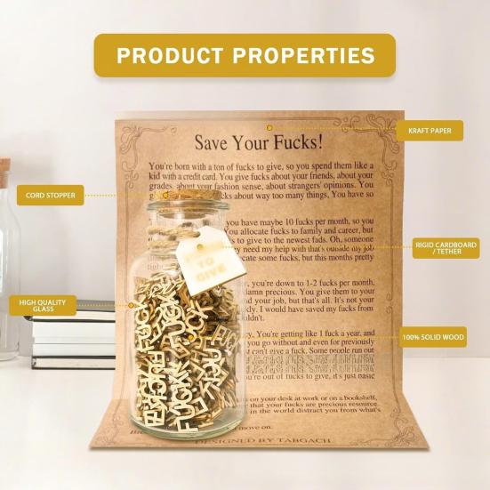 Glass Gift Jar 200 Pcs Pieces Gift Jar Wooden Cutout Letter for Office Desk Home Decor