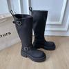 Thick-soled black boots women's 2025 new spring and autumn but knee-long boots Maillard skinny tall knight boots