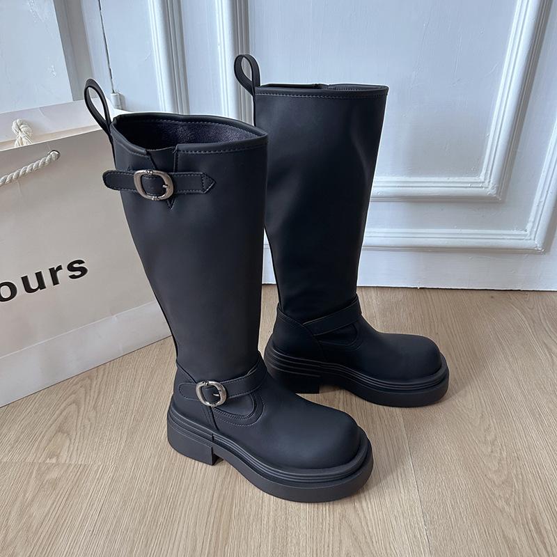 Thick-soled black boots Spring and Autumn but knee-length boots Maillard Skinny Tall Knight Boots 35