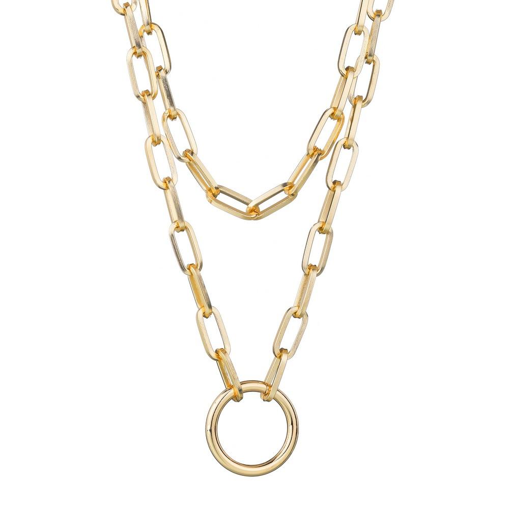 DIEZI Multilayer Vintage Circle Pendant Gold Plated Silver Color Necklace Men Hip Hop Chain Necklace For Women New Jewelry