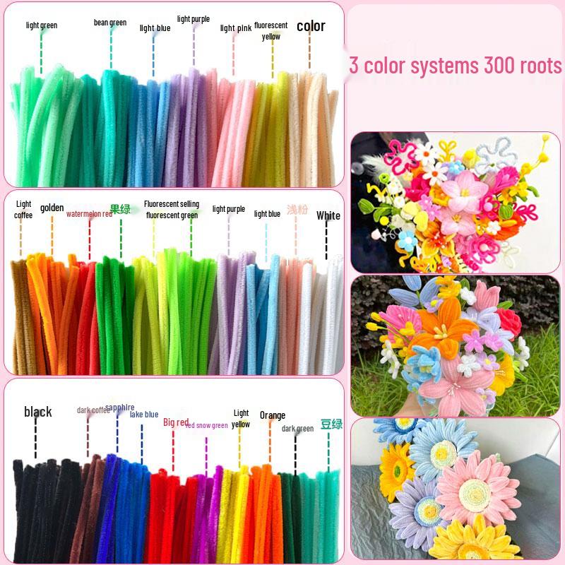 Thickened White Chenille Pipe Cleaners - Mixed Colors for DIY Bouquet Crafts
