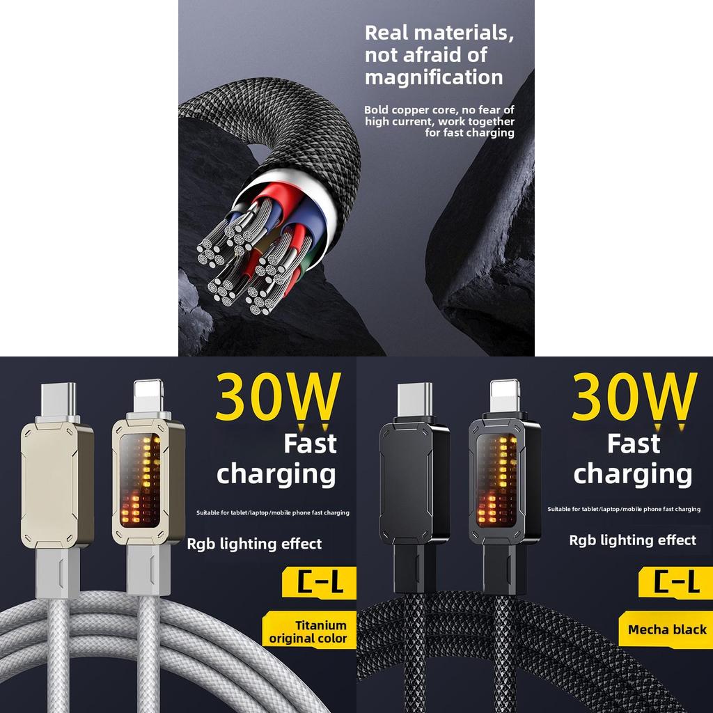 Apple Lightning And Typec Fast Charging Data Cable With Rgb Breathing Light For Tablets And Smartphones
