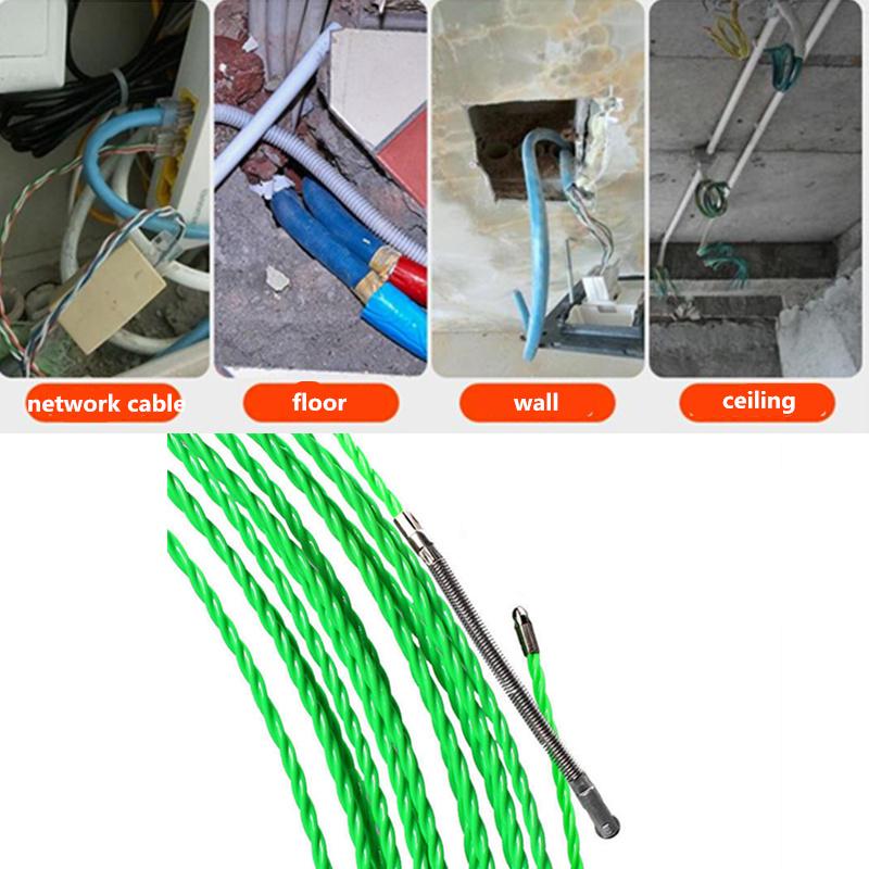 4mm 5m-30m Fiberglass Cable Push Pullers Duct Snake Rodder Fish Tape Wire Pom Fish Draw Tape Electrical Cable Puller Aid Tool