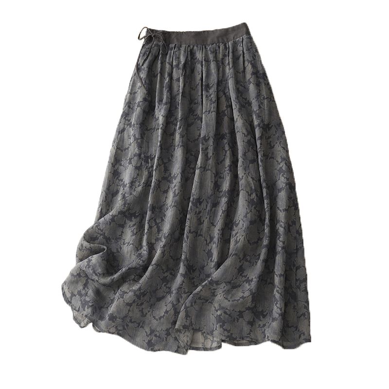 Womens Floral Print Chiffon A-Line Midi Skirt M серый