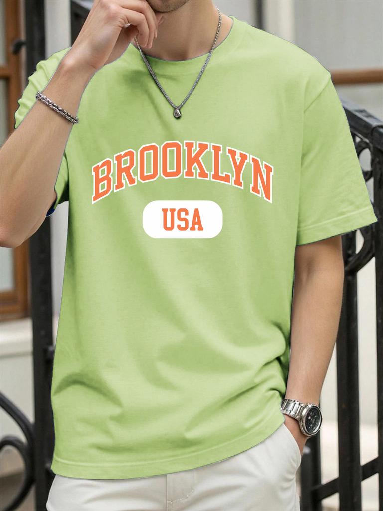 Brooklyn Usa Art Word Print T Shirt For Men Summer Casual Retro Clothes Cotton Trendy Soft TShirt Unisex ONeck Loose Top