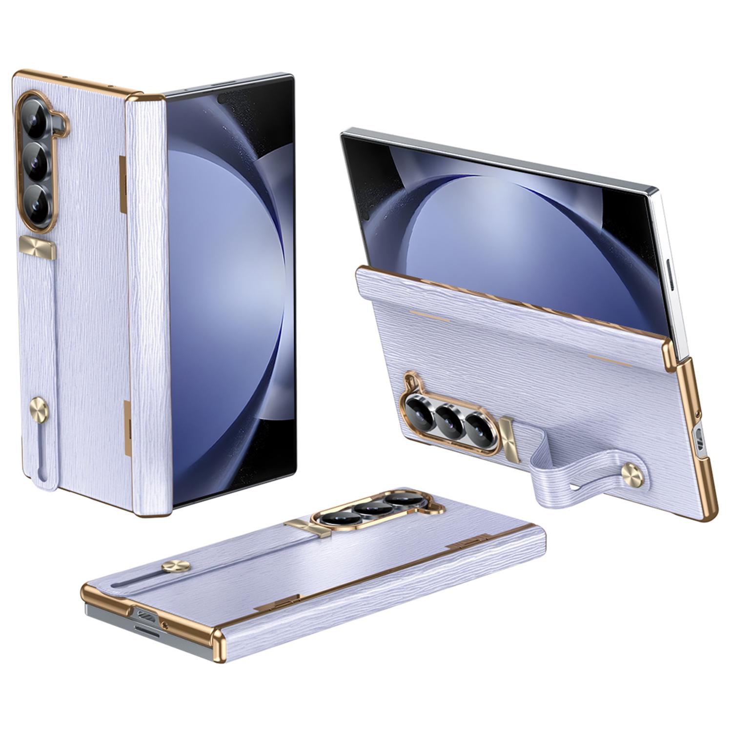 

For Samsung Galaxy Z Fold5 5G Case Retractable Wrist Band Leather+PC Folding Phone Cover C