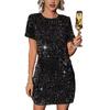 Spring/summer Women's Fashion Short-sleeved Sequined Slim-fit Dress