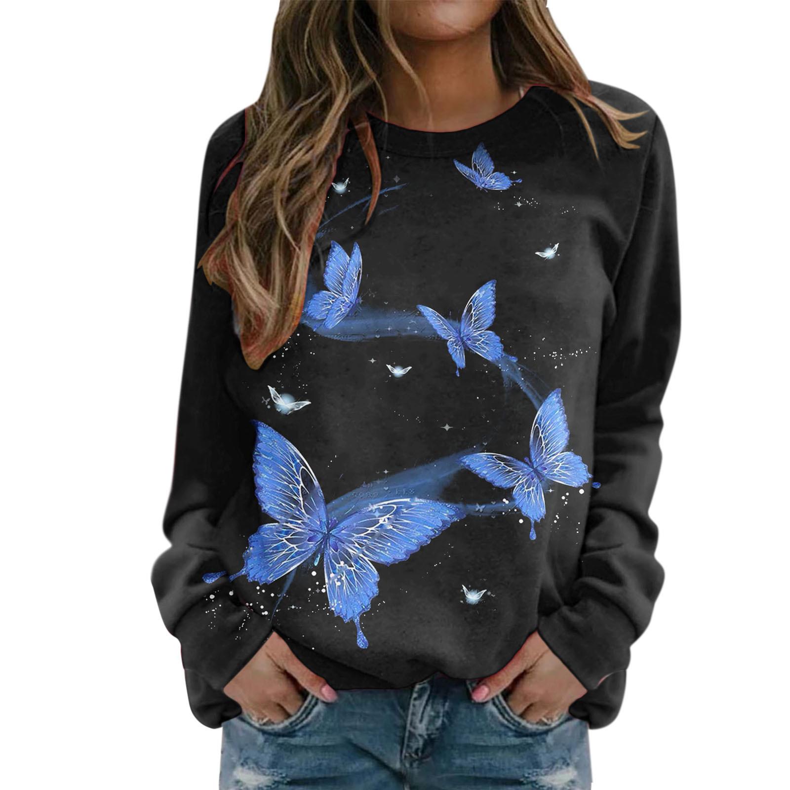 

Женские толстовки с 3D цифровым принтом и круглым вырезом, пуловеры с длинными рукавами, осенний свитшот с узором бабочки и звезд, большие размеры