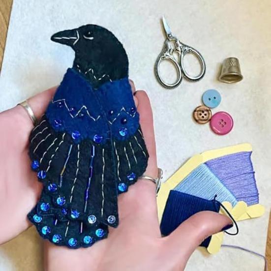 Raven Sewing Bag Guardian of Stitches Handmade Felt Crow Sewing Pouch Sewing Accessories Organizer Gift for Craft Lovers Mom Women