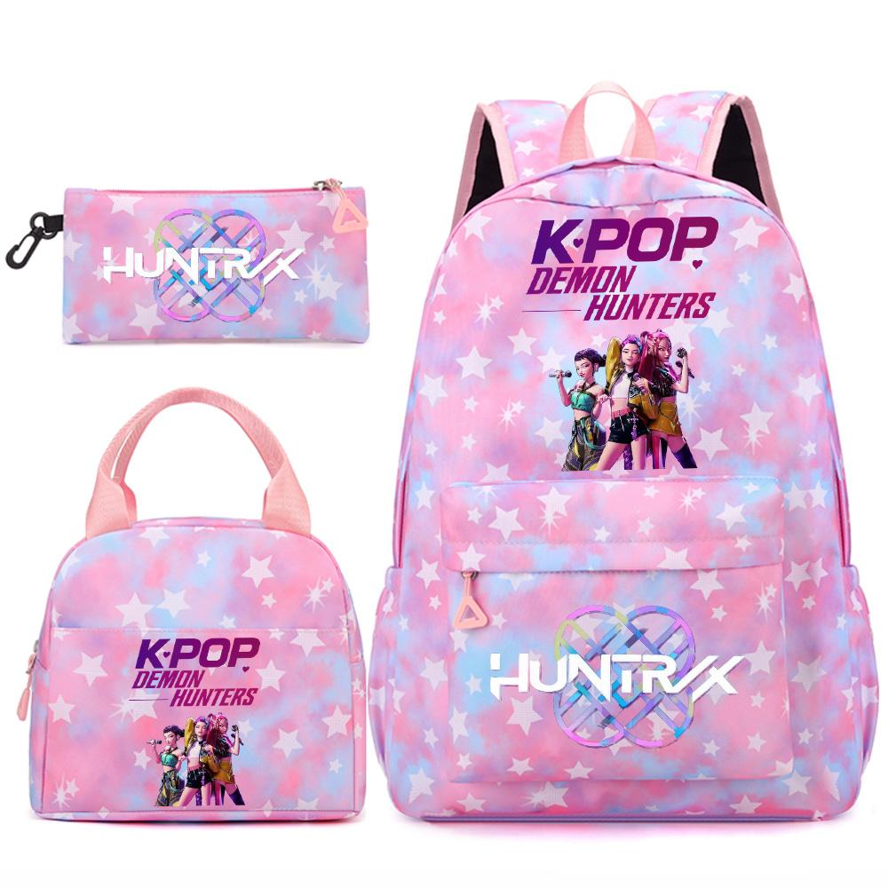 Set 3 piese/set Anime Desene animate Kpop Imprimate Rucsac Geantă de mână Etui pentru creioane pentru Adolescent Student Fată Băiat Ghiozdan Copil Ghiozdan Capacitate Mare Geantă de călătorie Cadou