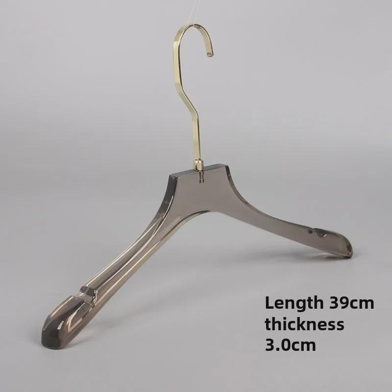 High-end Smoky Gray Transparent Non-Slip Hanger with Gold Flat Hook and Trouser Clip for Women's and Men's Clothing