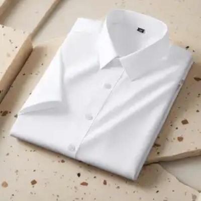 Summer Men's Short-sleeved Shirt Business Workwear Formal Elastic No-iron Anti-wrinkle Black White Shirt