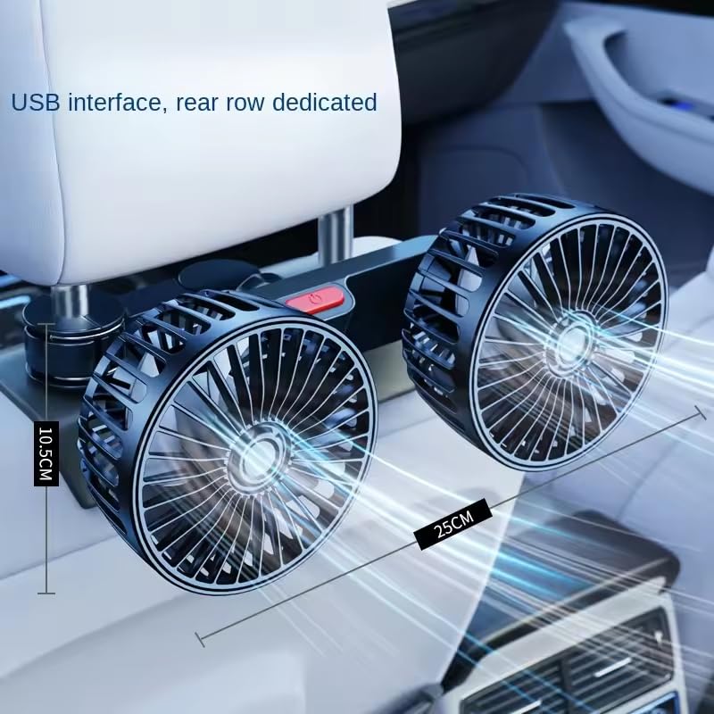 zmart Car Seatback Cooling Fan with 3 Adjustable Airflow Dual USB Neck Car Comfortable Car Car Compact Car Ventilation Settings, Heads, 360-Degree