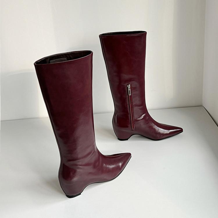 High version boots women's autumn and winter 2025 new pointed thick heel high tube side zipper wide tube boots fashion boots