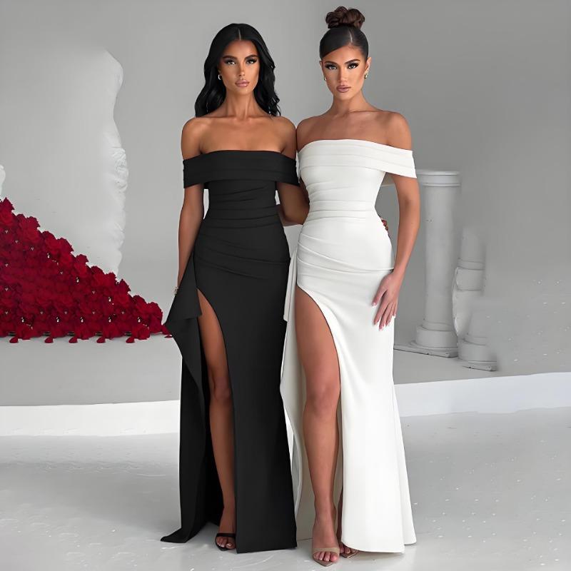 Women Sexy Strapless Off Shoulder Backless Slit Long Bodycon Dress