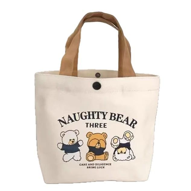 Little Bear Canvas Tote: Versatile Lunch and Gift Bag for Female Students