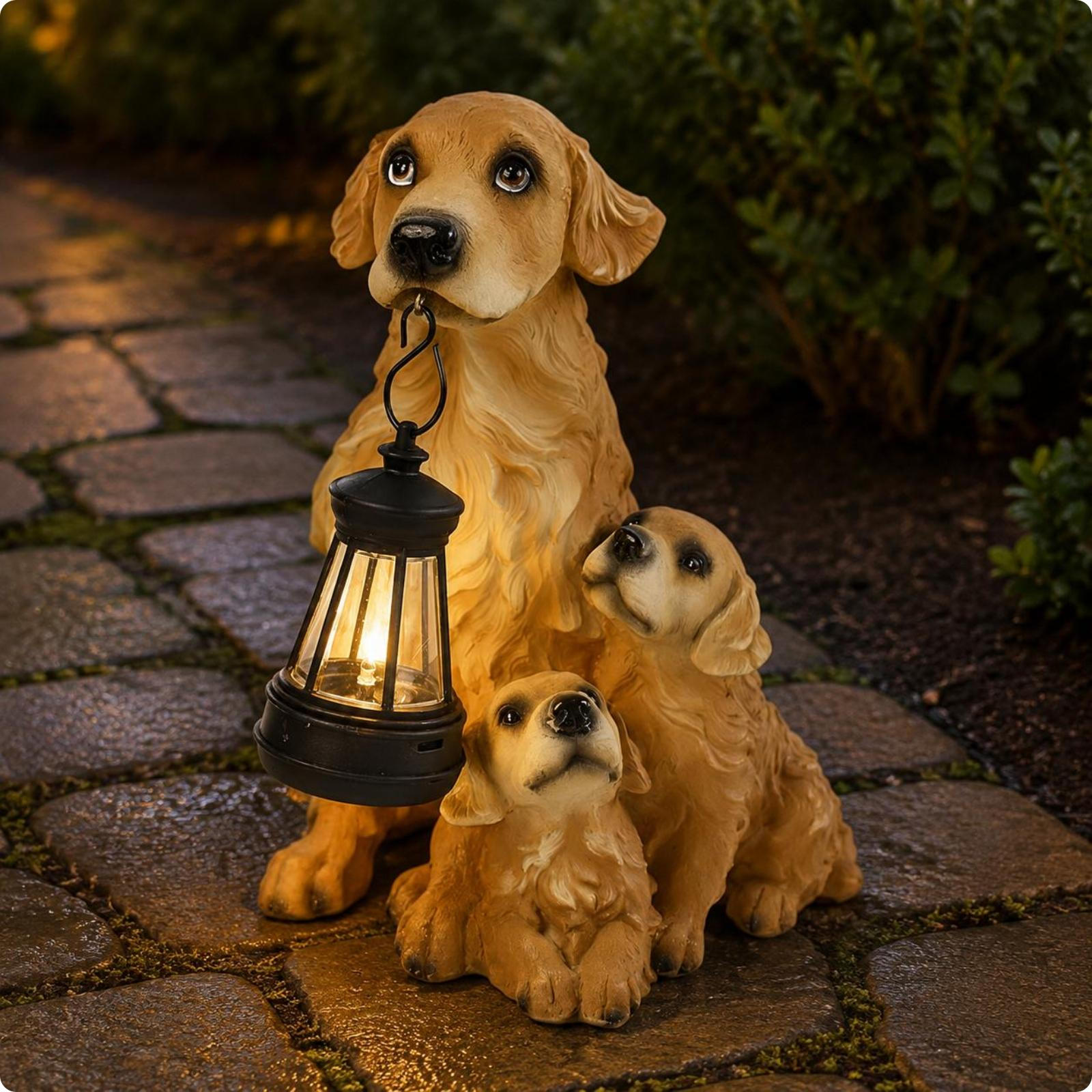 Hanging Lantern Dog Statue Realistic Textured Coat Texture Sculpture Painted Finish Dog E