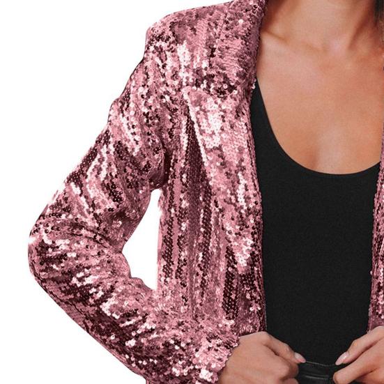 Women's Sequin Jacket Shiny Open Front Blazer Jacket Evening Party Sparkly Long Sleeve Cardigan Coat with Pockets