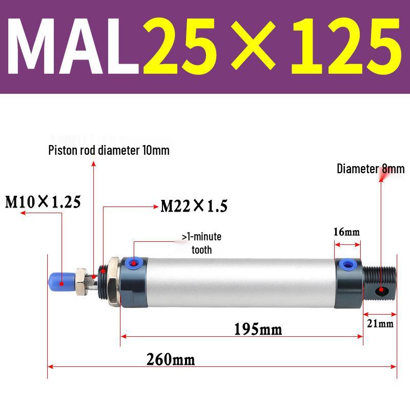 Mini Aluminum Alloy Pneumatic Cylinder - Round, Sizes 16/20/25/32/40 x 25/50/75/100/200
