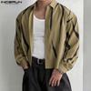 INCERUN Oversized Men Lapel Neck Long Sleeve Striped Casual Loose Shirts
