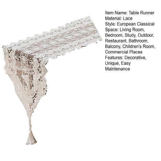 Table Runner Decorative Tulle Tablecloth with Tassel Banner Handcrafted Elegant Lace Strip Cloth for Dining Table Coffee Table TV Cabinet