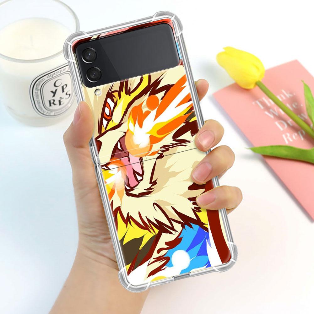 Luxury Case For Samsung Galaxy Z Flip 3 4 5G Funda Z Flip3 Clear PC Hard Shockproof Back Phone Coque Shell Cartoon Anime Pokemon