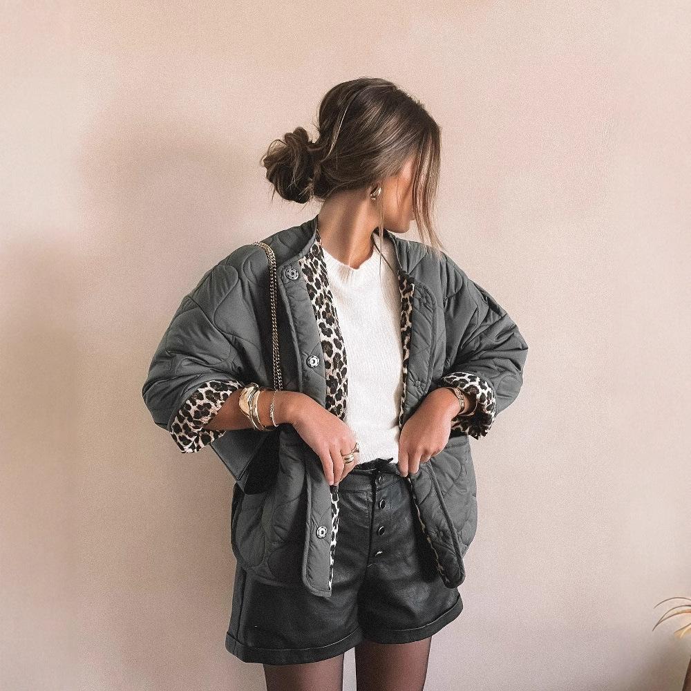 Europäisch-Amerikanische Damen Freizeit-Baumwolljacke mit Leopardenmuster