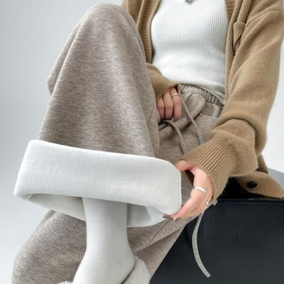 Neue Herbst- und Winter Verdicken Samt Weitbein Hosen Damen Mode Uni Elegant Hohe Taille Gerade Locker Hosen Damen Schlank Einfach Damen Hose 25708