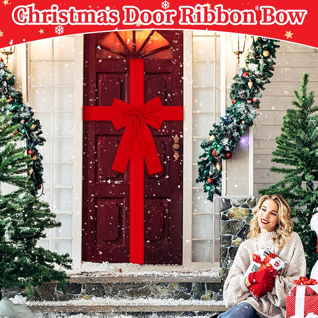 Christmas Cabinet Door Ribbon Bow Large Velvet Christmas Wreath Bow For Christmas Front Door Cabinet Home Decoration,Red