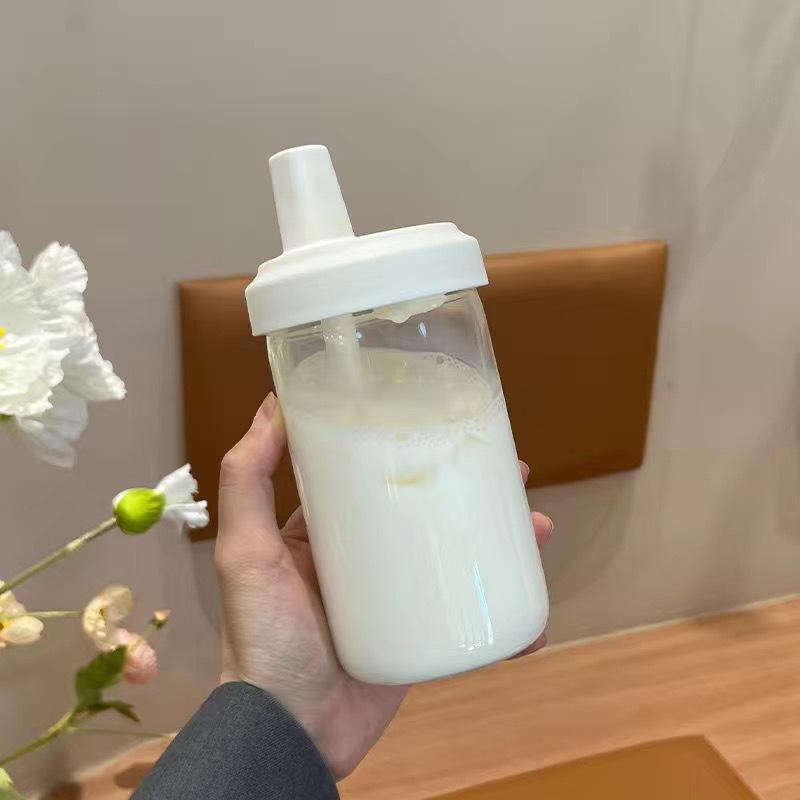 Large, Stylish Portable Glass Straw Cup for Students - Ideal for Water, Juice, or Milk Tea