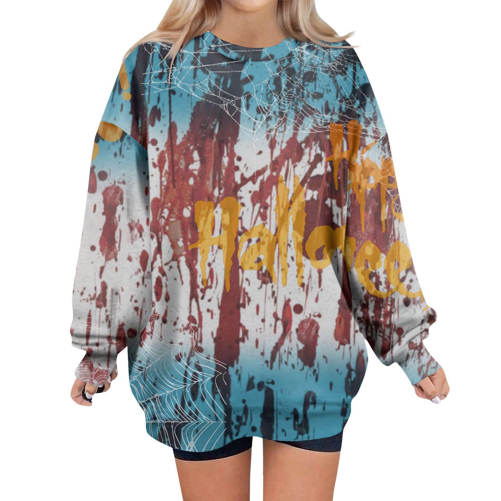 

Женские свободные свитера, толстовки, флисовые принты на Хэллоуин, свитера с длинным рукавом, зимние осенние наряды S