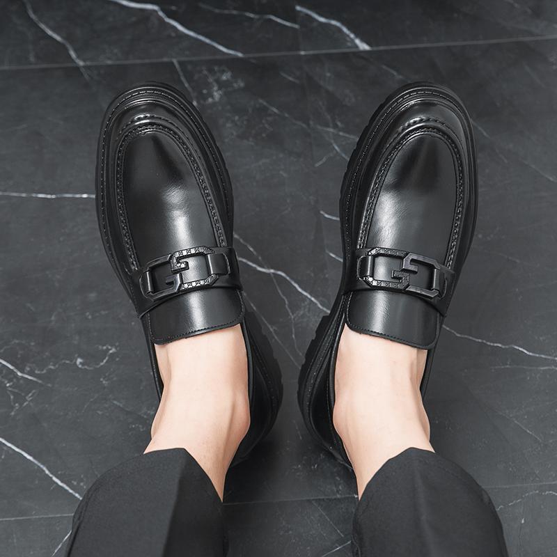 Fashion Leisure Business Men's Leather Shoes Loafers Black Comfort  Leather Gentleman Fashion Trend Shoes Men Thick Soled Shoes