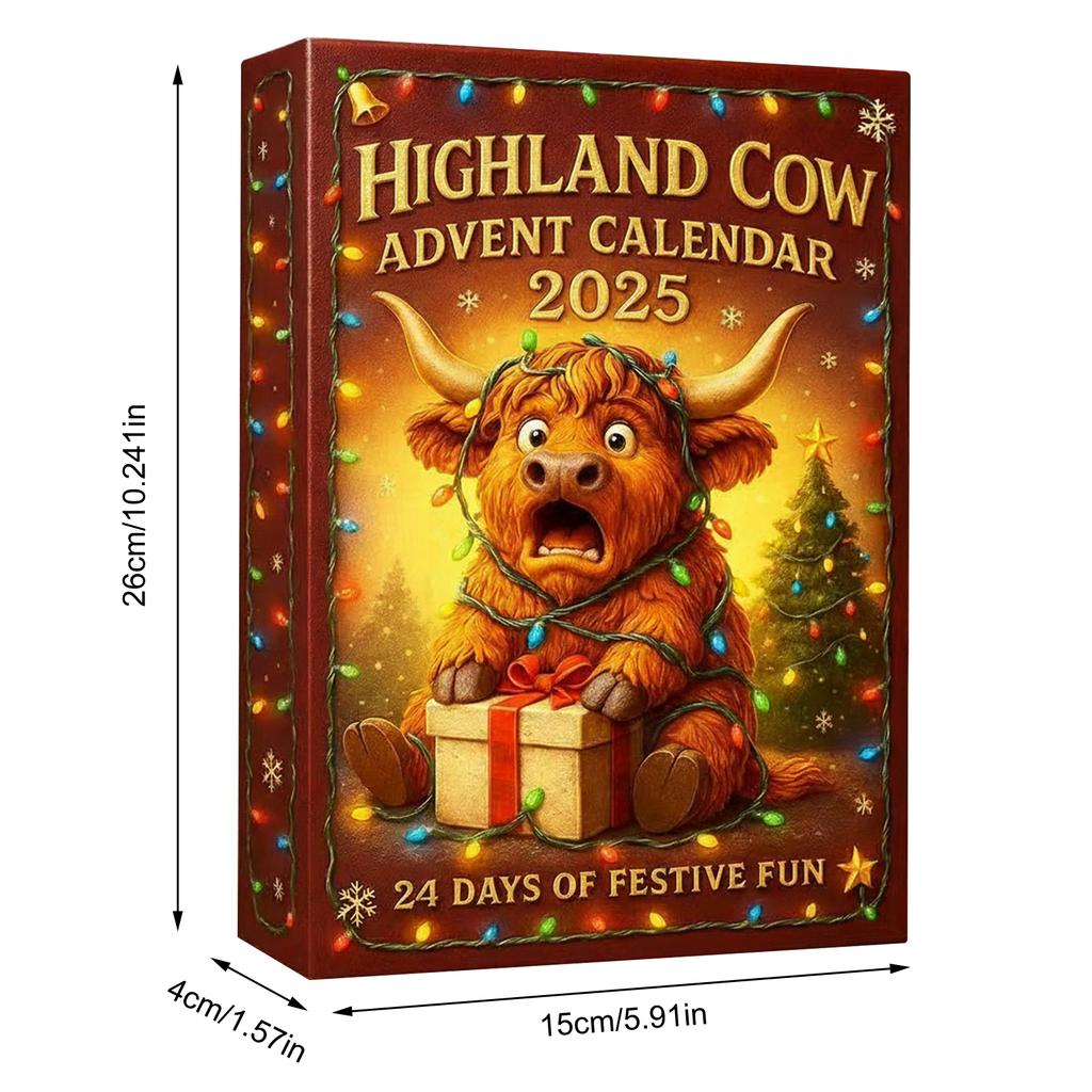 Highland Cow Advent Calendar 2025 with 24 3D Cow Ornaments Christmas Advent Calendar Xmas Countdown Calendar Xmas Surprise Gifts