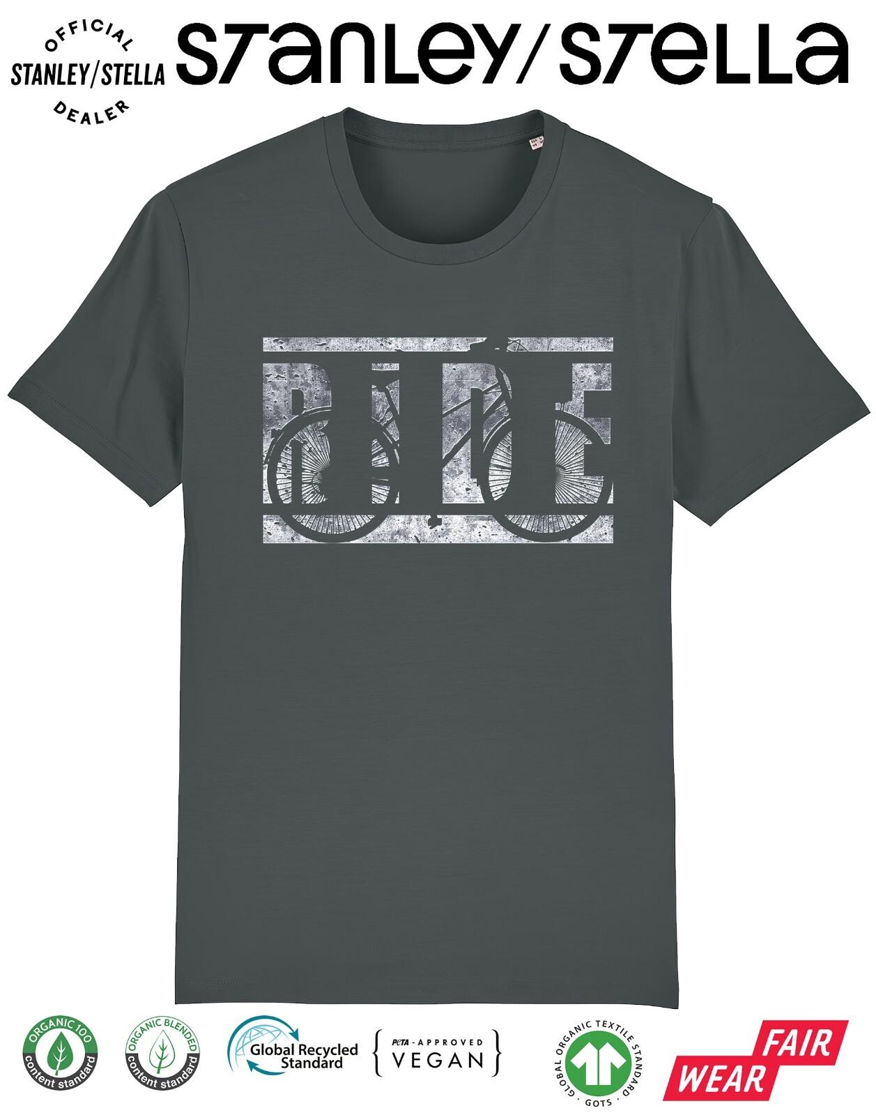 Mens Cycling T-Shirt Mens Womens Tees Top - RIDE Grunge Steel Logo - Cyclist Bike Ride Road Mountain 4XL