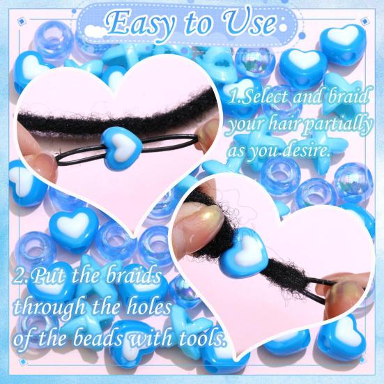 60Pcs Braid Hair Accessories, Heart Letter Shape Hair Rings, Large Hole Design Hair Beads for Thick Braids Dreadlocks Multi-Strand Hair DIY