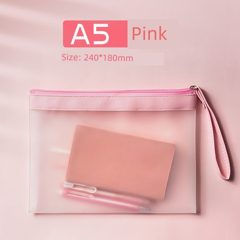 

Frosted Translucent Maternity Storage Book Zipper Bag A5-Pink/1 Piece