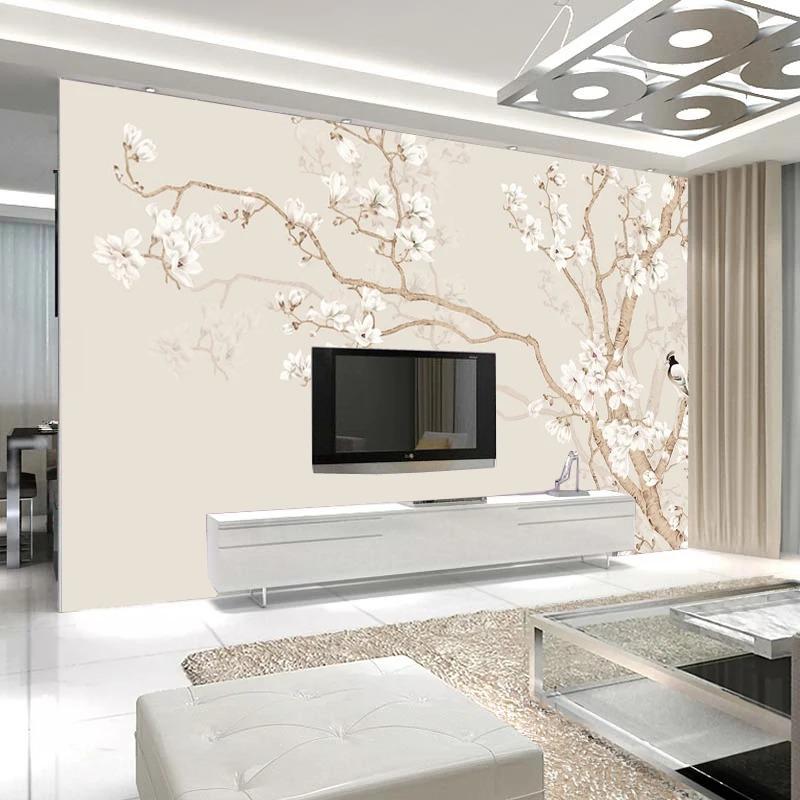Mural Wallpaper Modern Chinese Style Hand Painted Magnolia Flower Bird Photo Wallpaper Bedroom Papel De Parede Home Decor